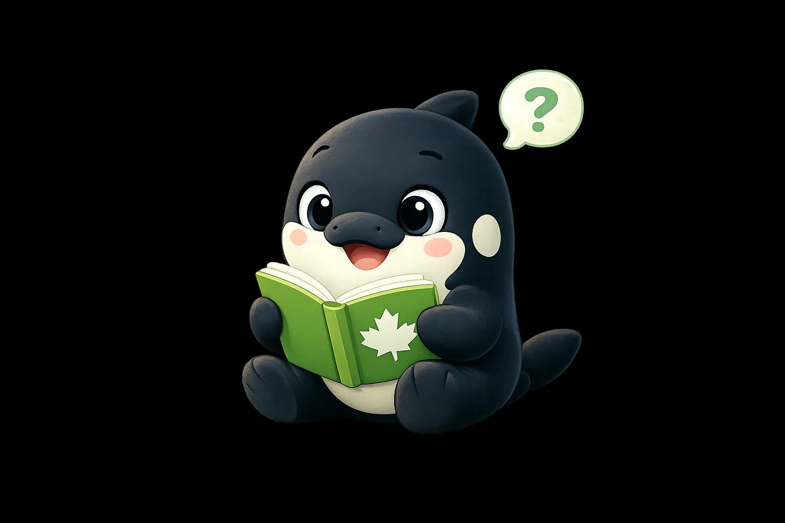 Canooq mascot reading a Canadian finance answer book