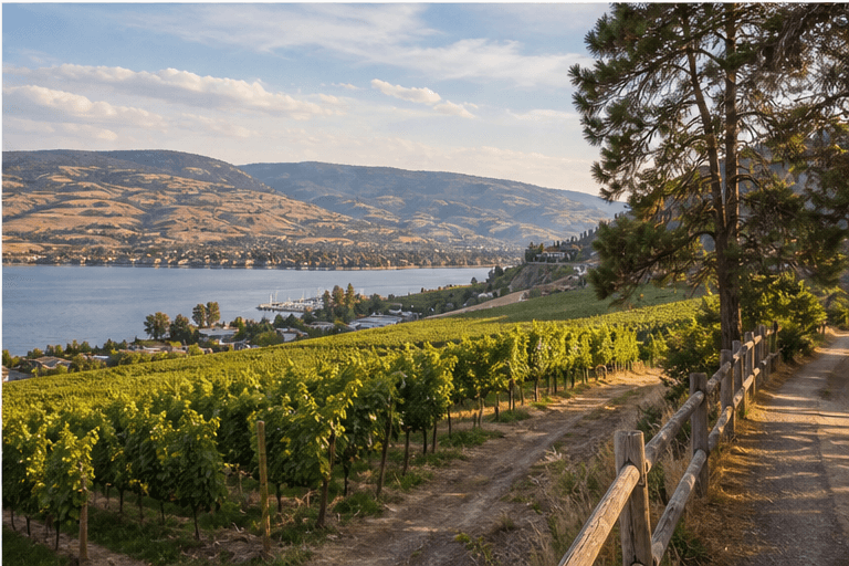 Naramata Bench vineyards and Okanagan Lake near Penticton