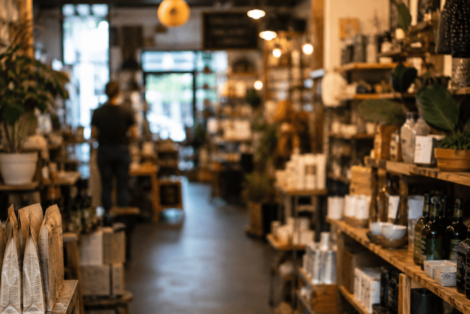 Canadian shop interior with shelves of food, home goods, plants, and products.