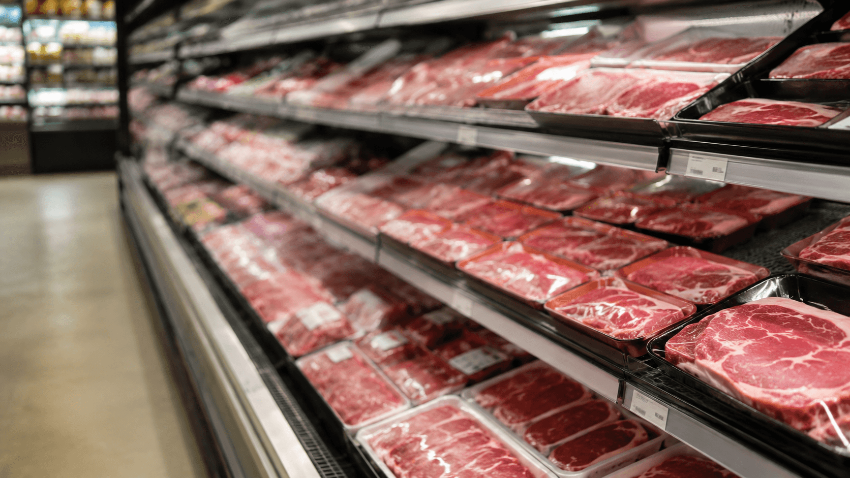 A beef aisle in a supermarket
