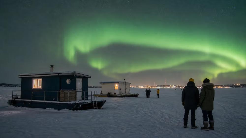 Northern lights over a Canadian winter landscape