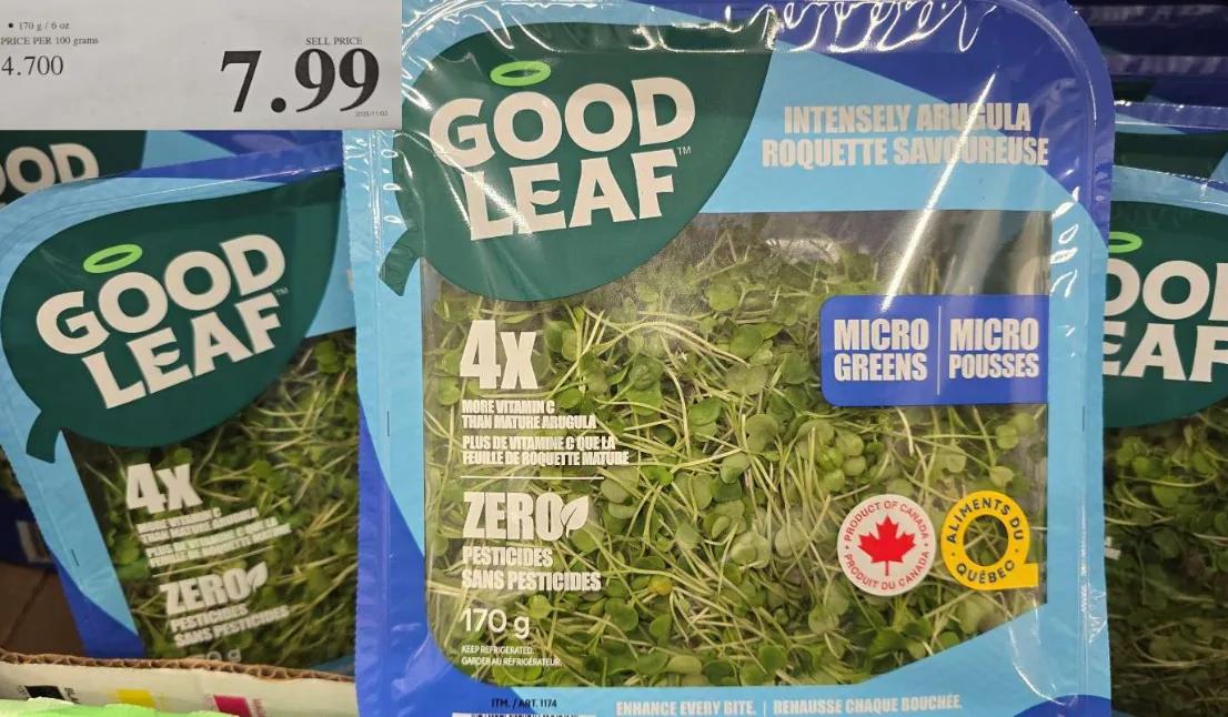 Good Leaf microgreens package with Product of Canada and Aliments du Québec certification marks