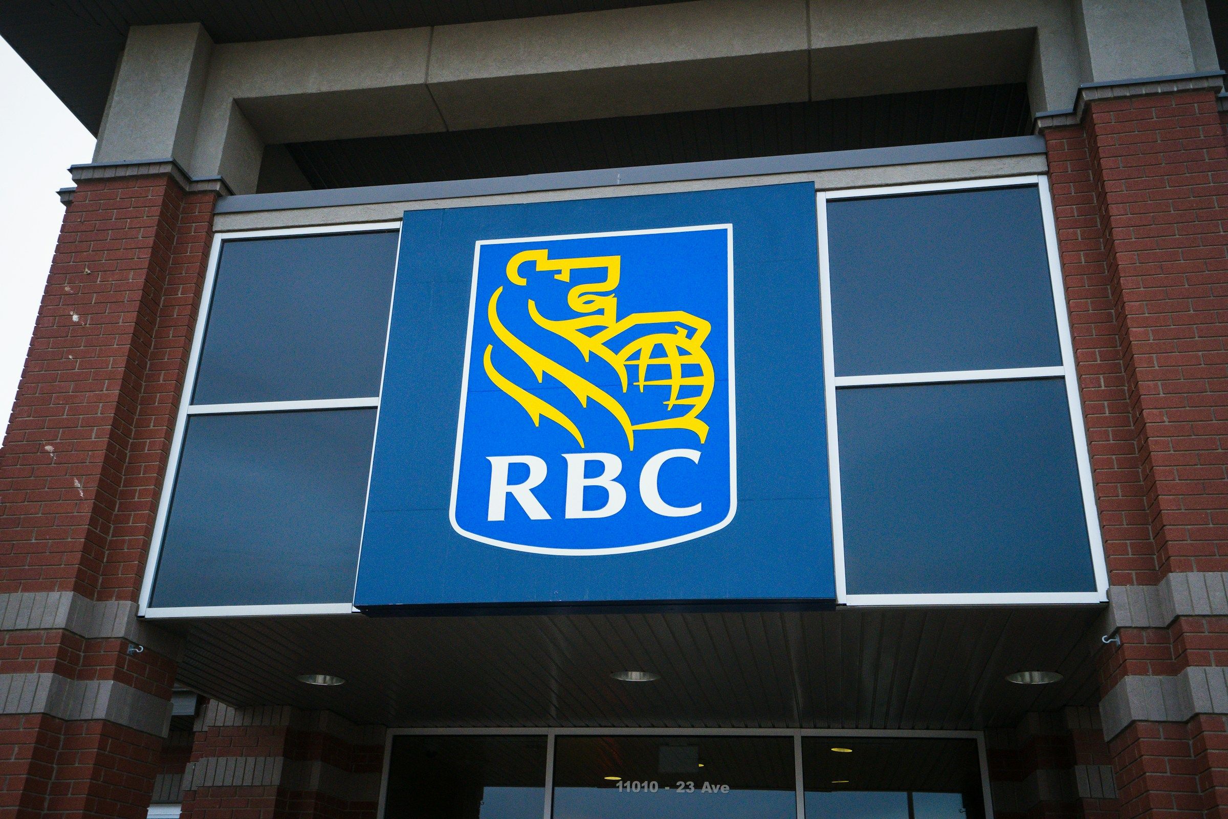Exterior signage on an RBC Royal Bank branch in Edmonton, Alberta