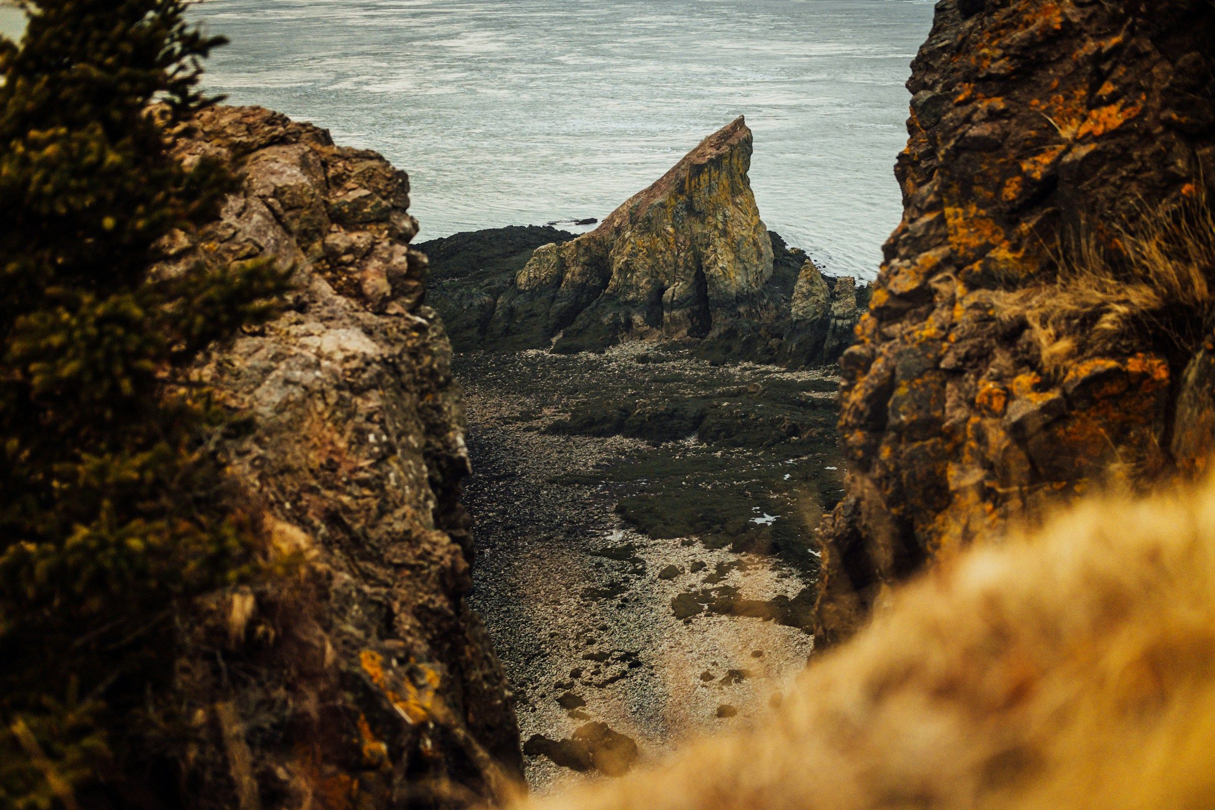 A rocky headland dropping into the sea under a clear sky in Nova Scotia
